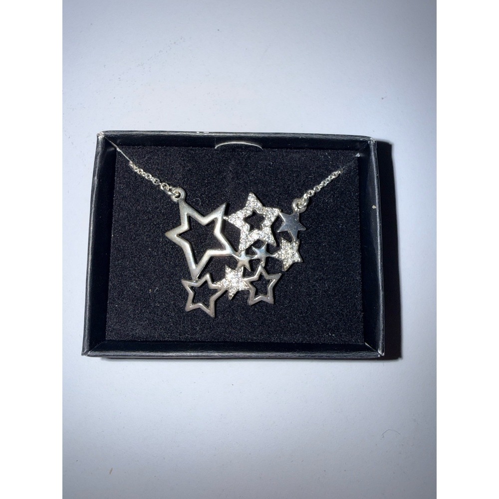 Vtg AVON NRT Silver Tone Star Cluster Necklace With Rhinestones 1980's-1990  Y2K